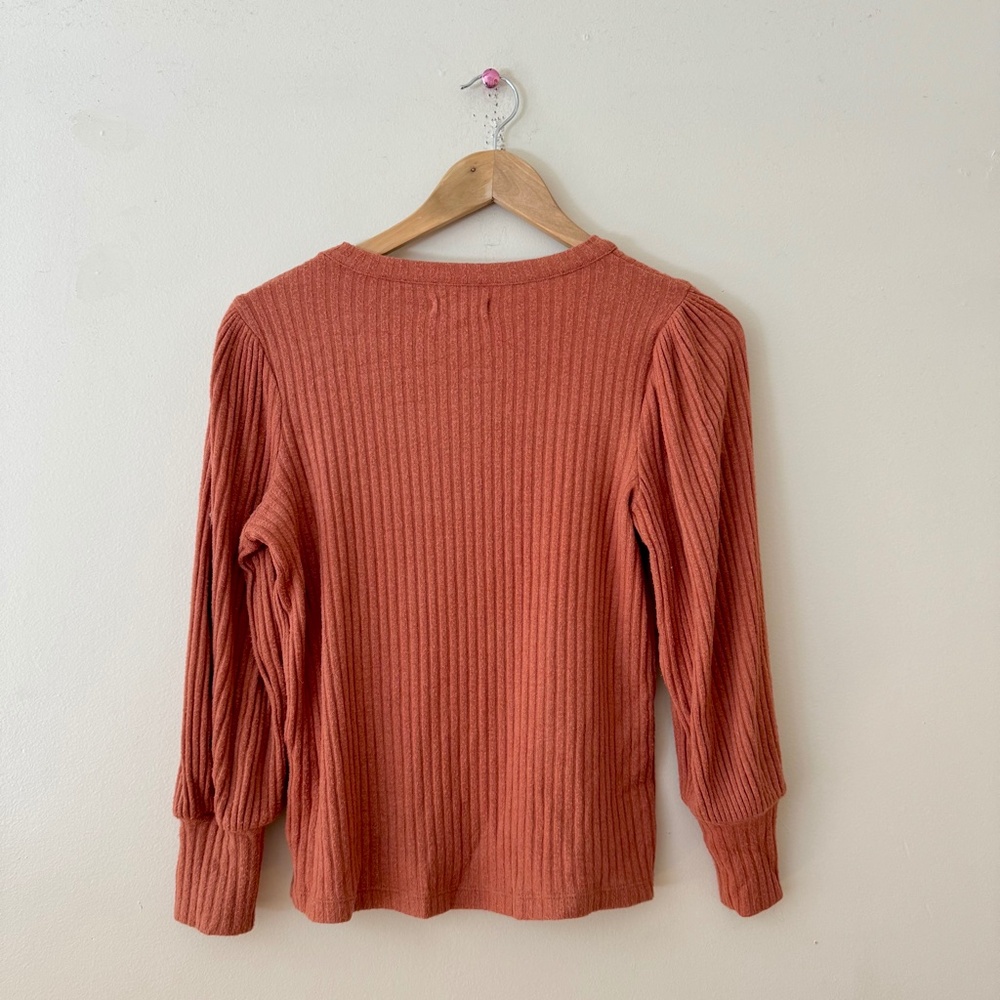 Madewell Ribbed Balloon Sleeve Blouse Burnt Orange Red Terra Cotta Small - Picture 7 of 7